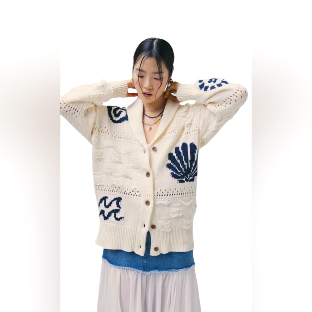 NEW Urban Outfitter BDG Martha Beach Cardigan Womens M Nautical Preppy Neutral