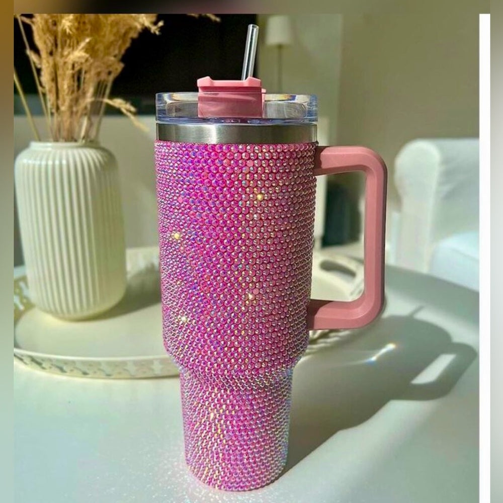 Pink Rhinestone Tumbler with Handle-NWT