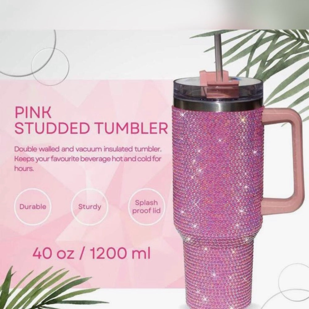 Pink Rhinestone Tumbler with Handle-NWT