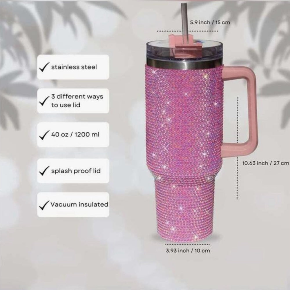Pink Rhinestone Tumbler with Handle-NWT