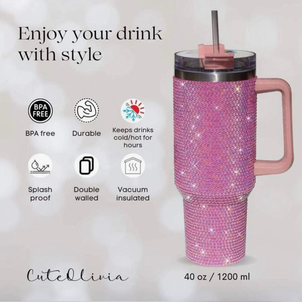 Pink Rhinestone Tumbler with Handle-NWT