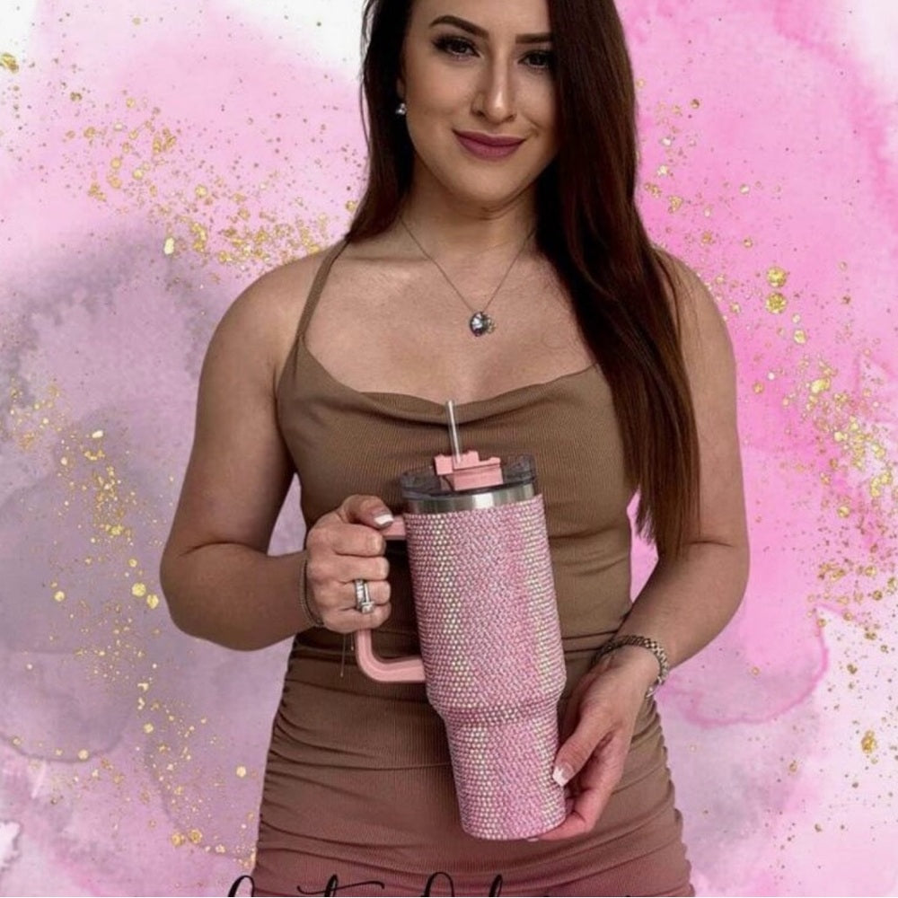 Pink Rhinestone Tumbler with Handle-NWT