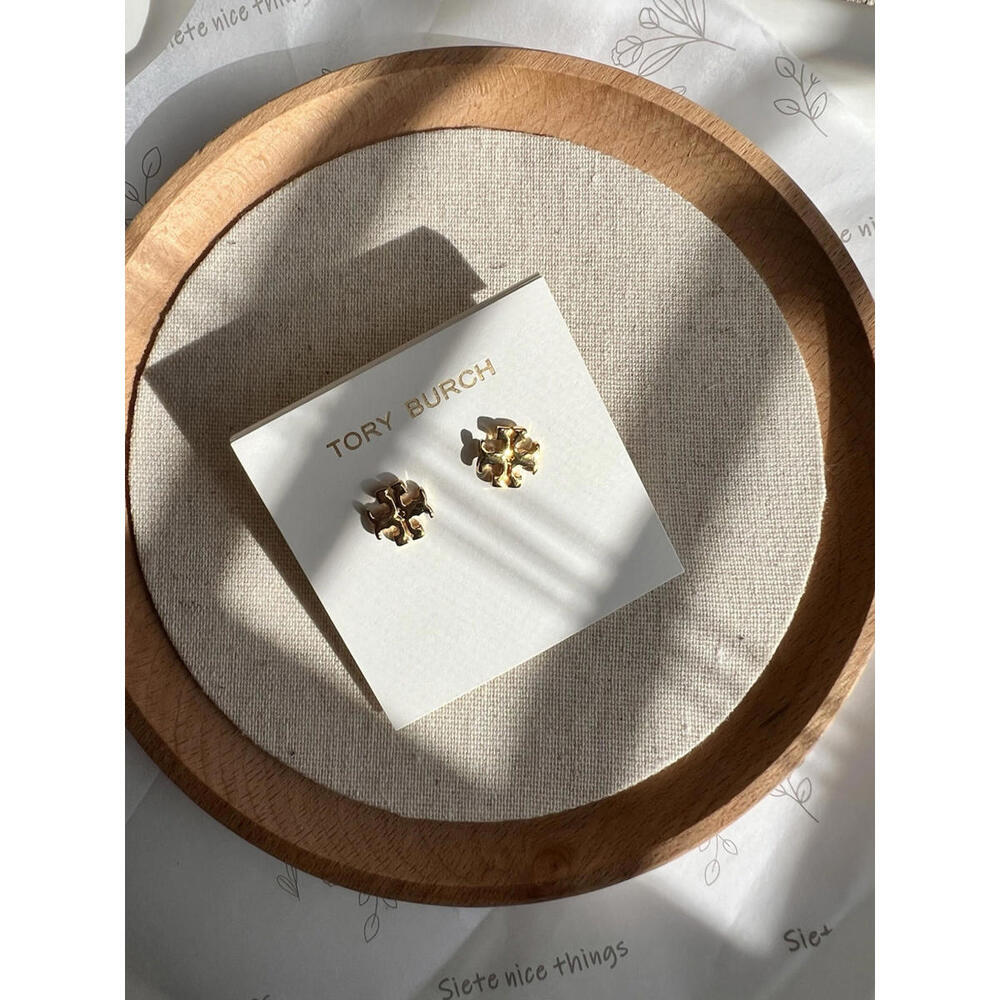 Tory Burch Lady Classic Double T Stud Lady earrings Simple Timeless Gold plated