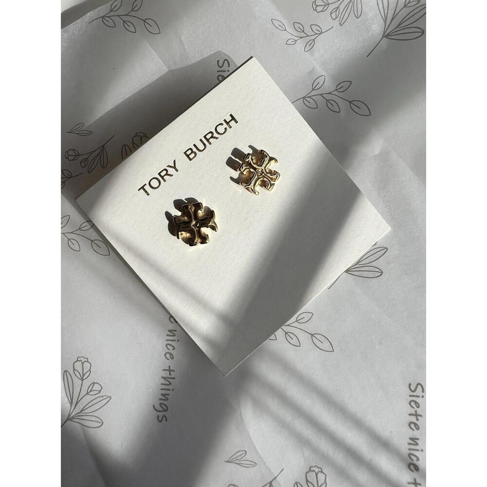 Tory Burch Lady Classic Double T Stud Lady earrings Simple Timeless Gold plated