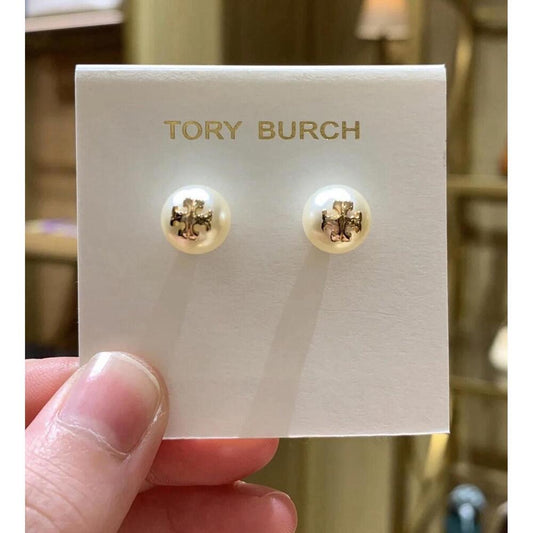 Tory Burch Pearl Stud Earrings with Gold Accent