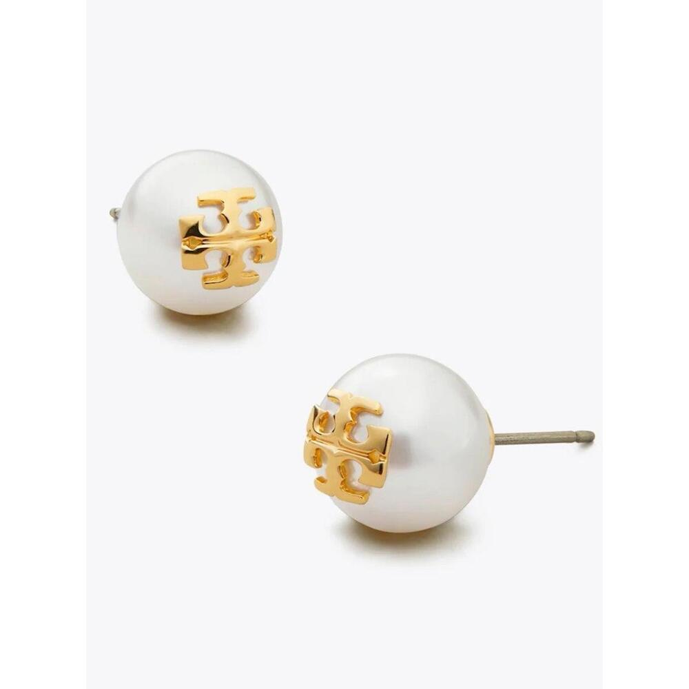 Tory Burch Pearl Stud Earrings with Gold Accent