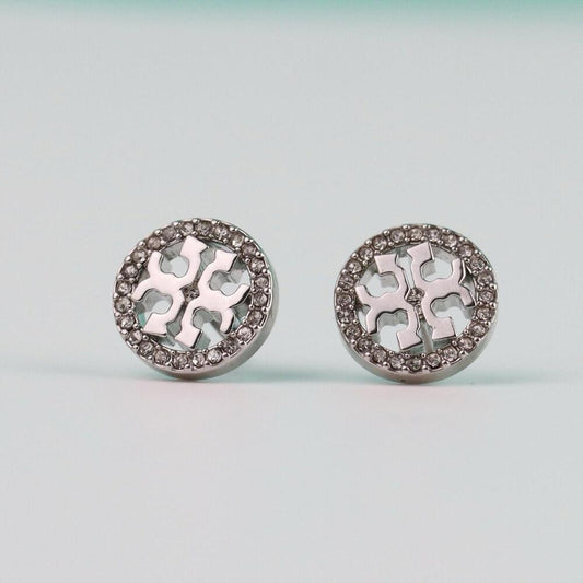 Tory Burch Silver Logo Stud Earrings