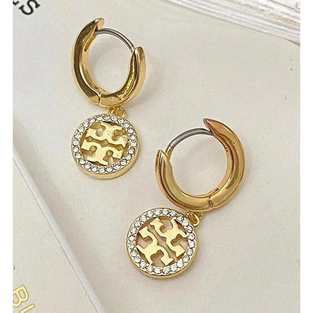 Chic Gold Tory Burch Hoop Earrings with Crystals