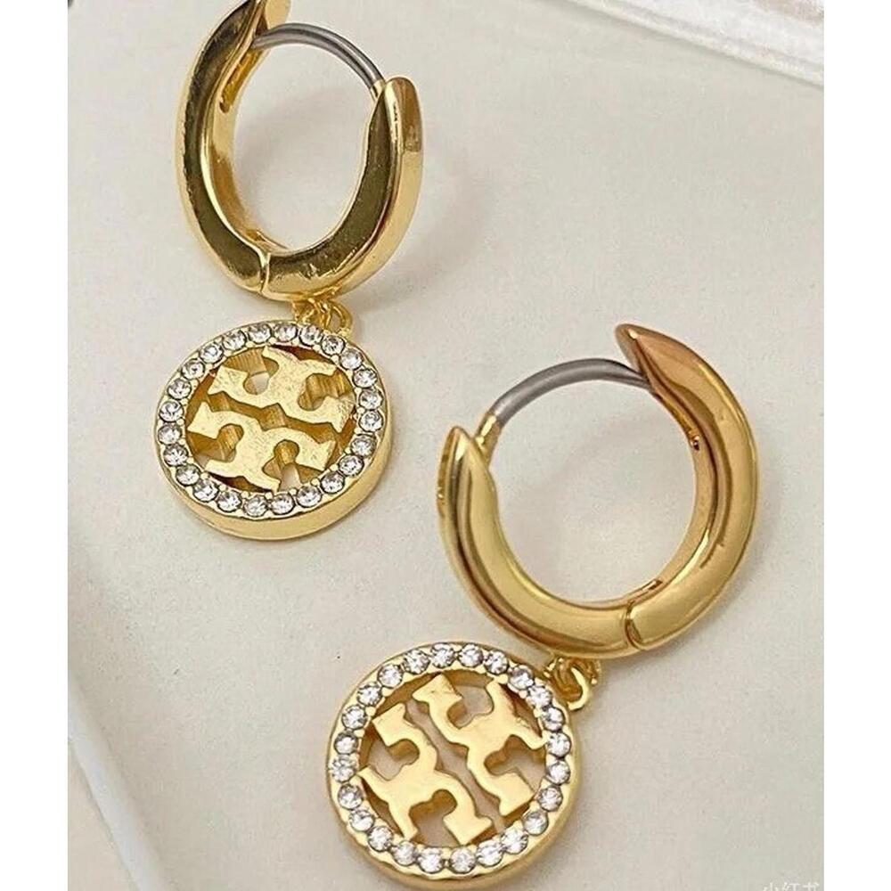 Chic Gold Tory Burch Hoop Earrings with Crystals
