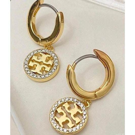 Chic Gold Tory Burch Hoop Earrings with Crystals