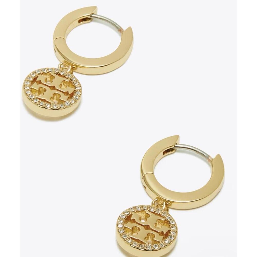 Chic Gold Tory Burch Hoop Earrings with Crystals