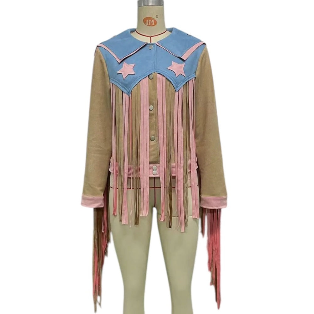 Fringe Suede Jacket in Tan and Pink- NWT