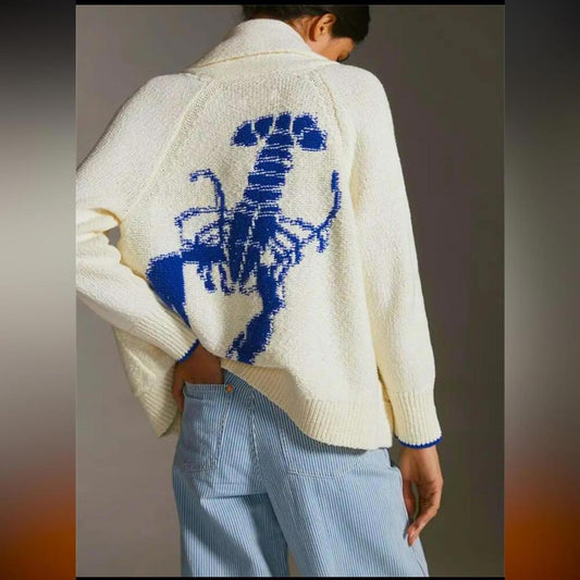Blue and Cream Lobster Print Sweater