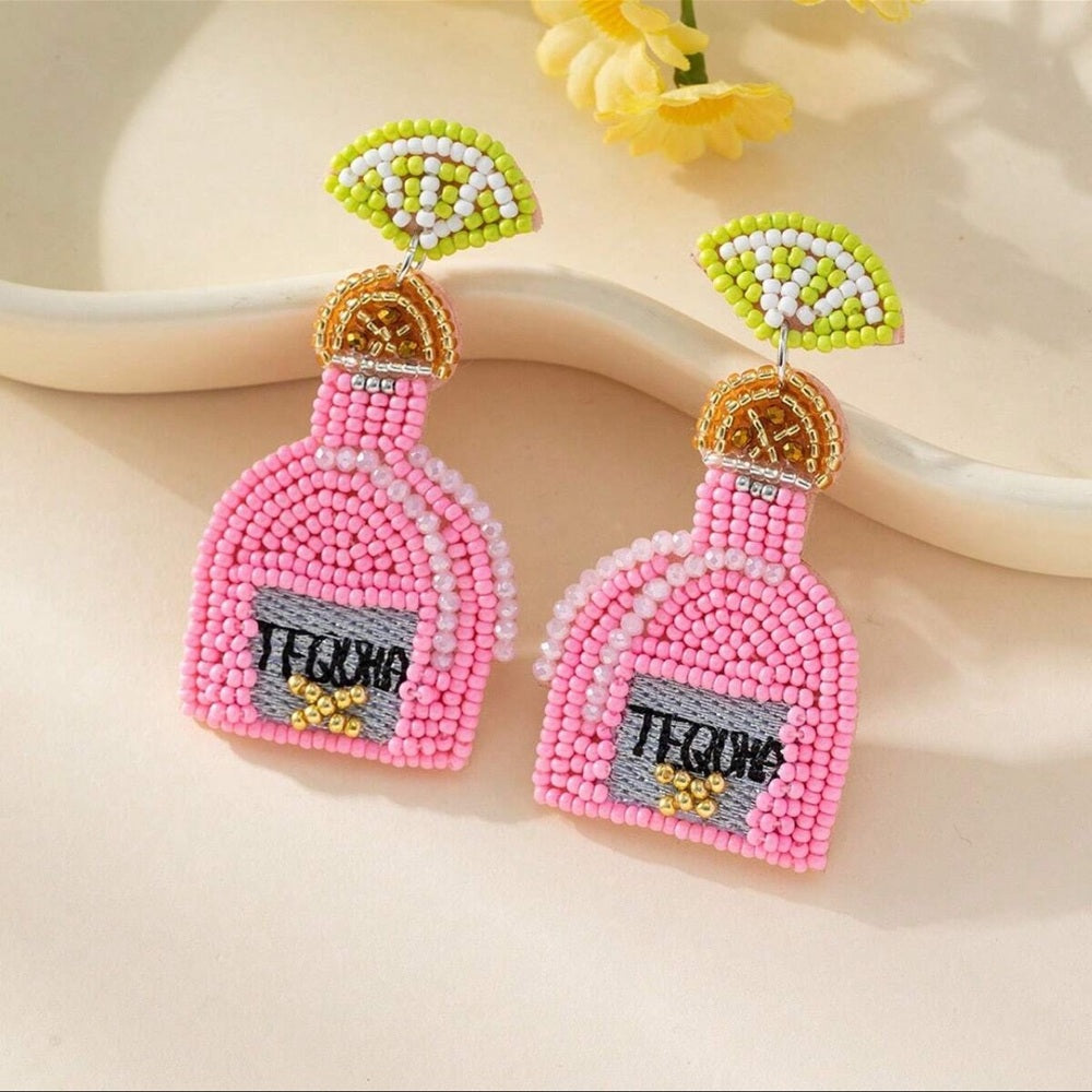 Tequila Pink Beaded Earrings nwt