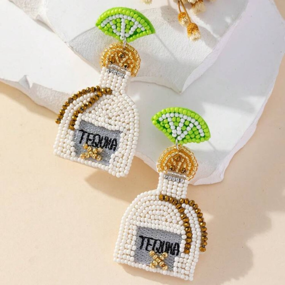 Beaded Tequila Bottle Earrings with Lime Accent-nwt