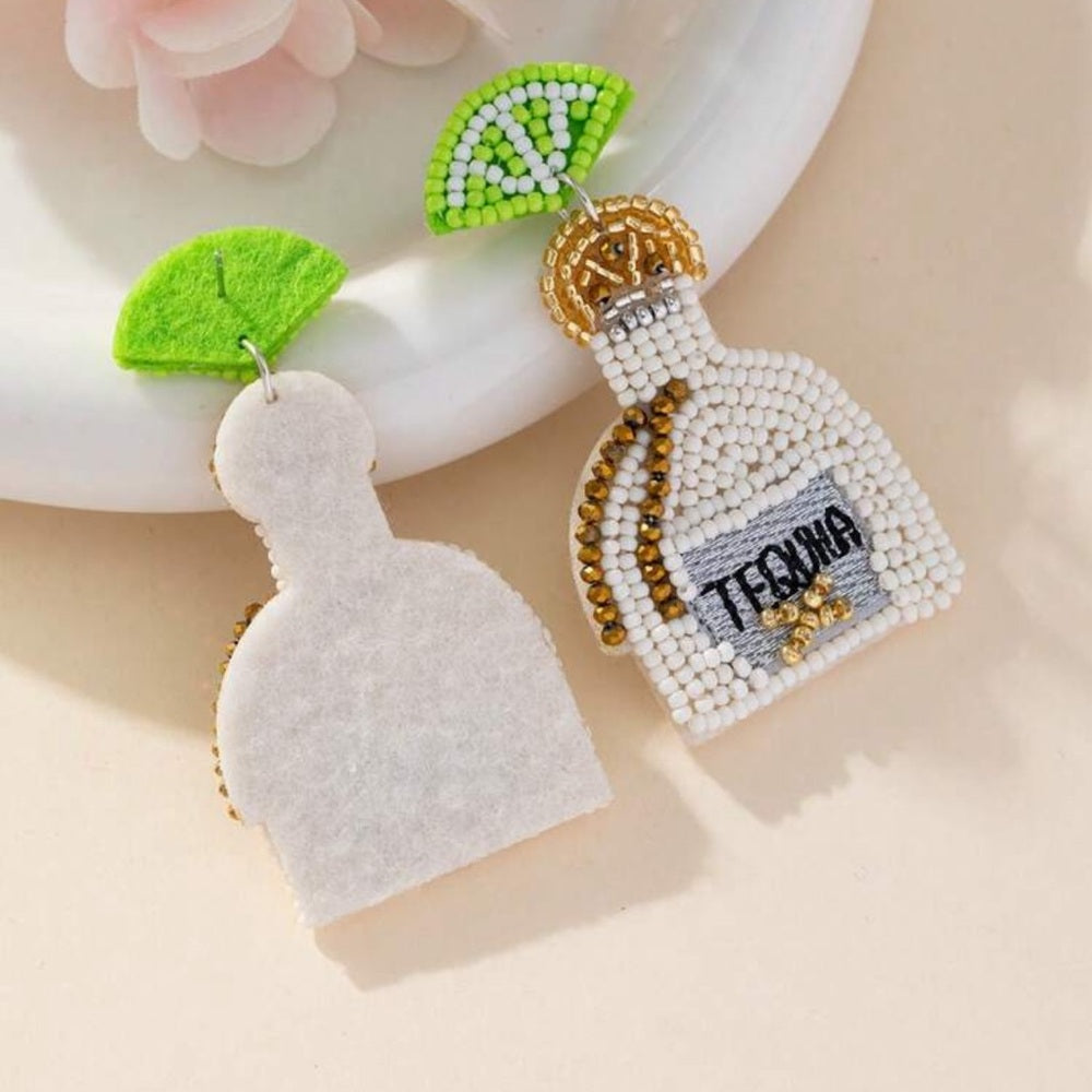 Beaded Tequila Bottle Earrings with Lime Accent-nwt