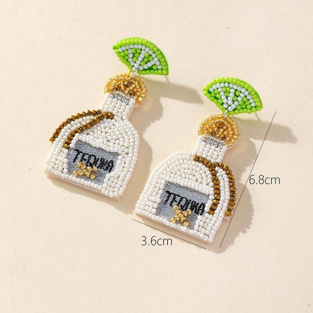 Beaded Tequila Bottle Earrings with Lime Accent-nwt