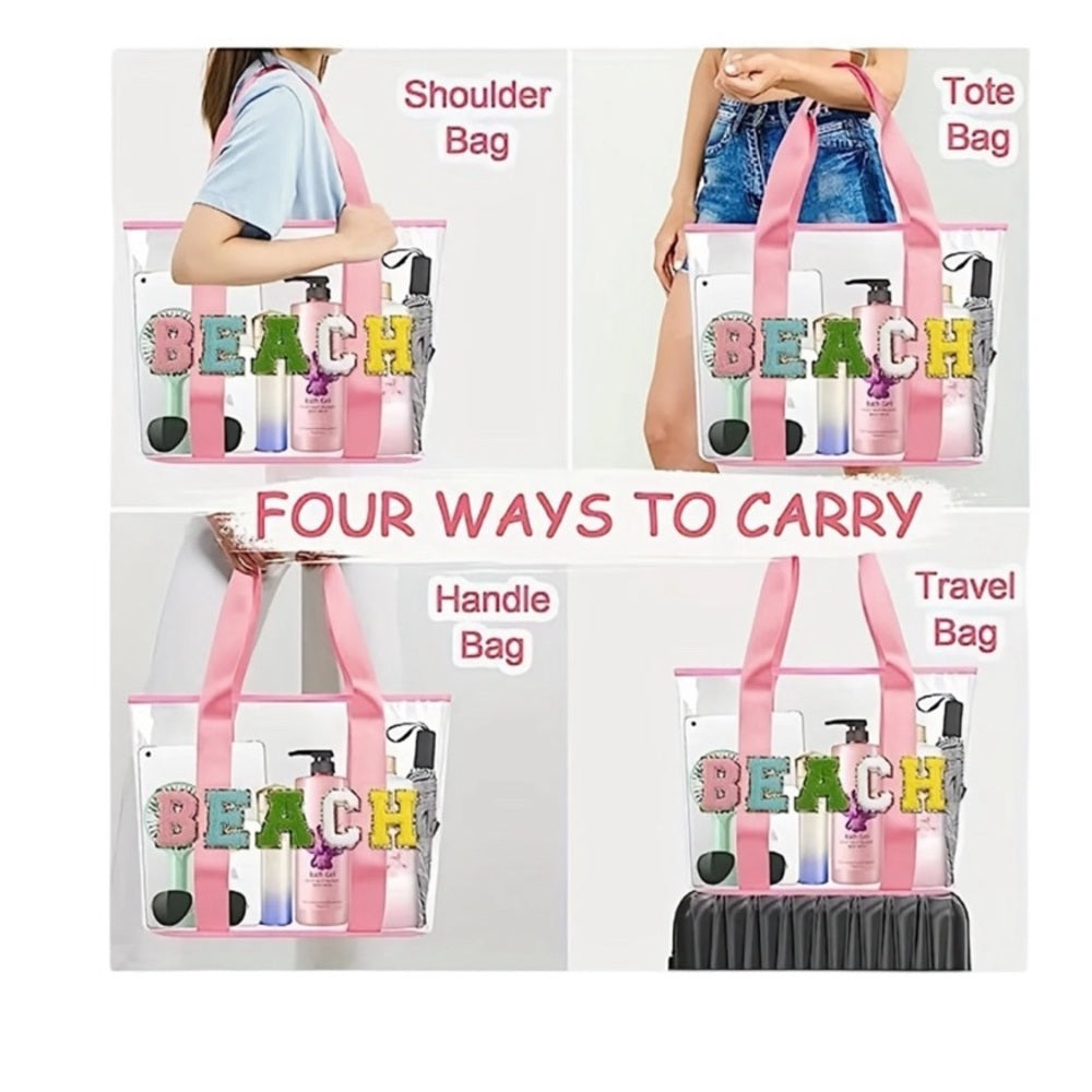 Pink Transparent Beach Tote Bag-nwt