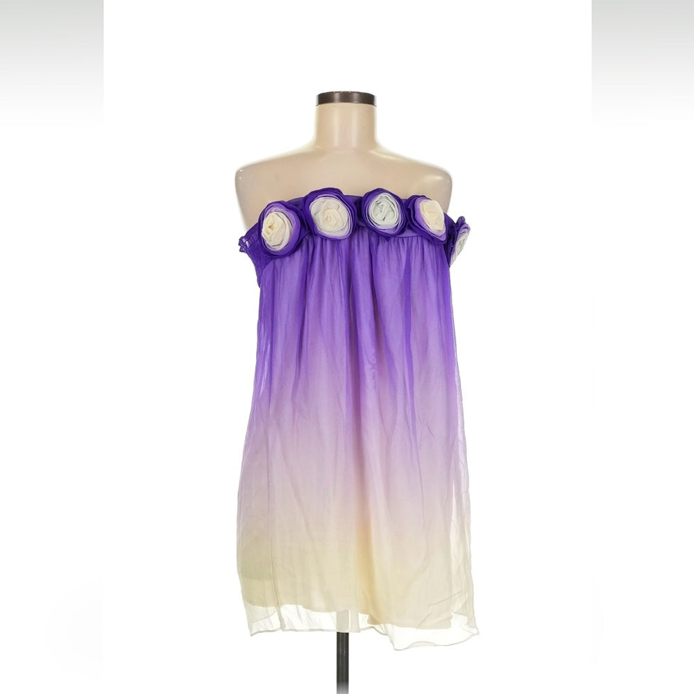 Alice & Olivia Purple and Cream Strapless Dress with Floral Accents