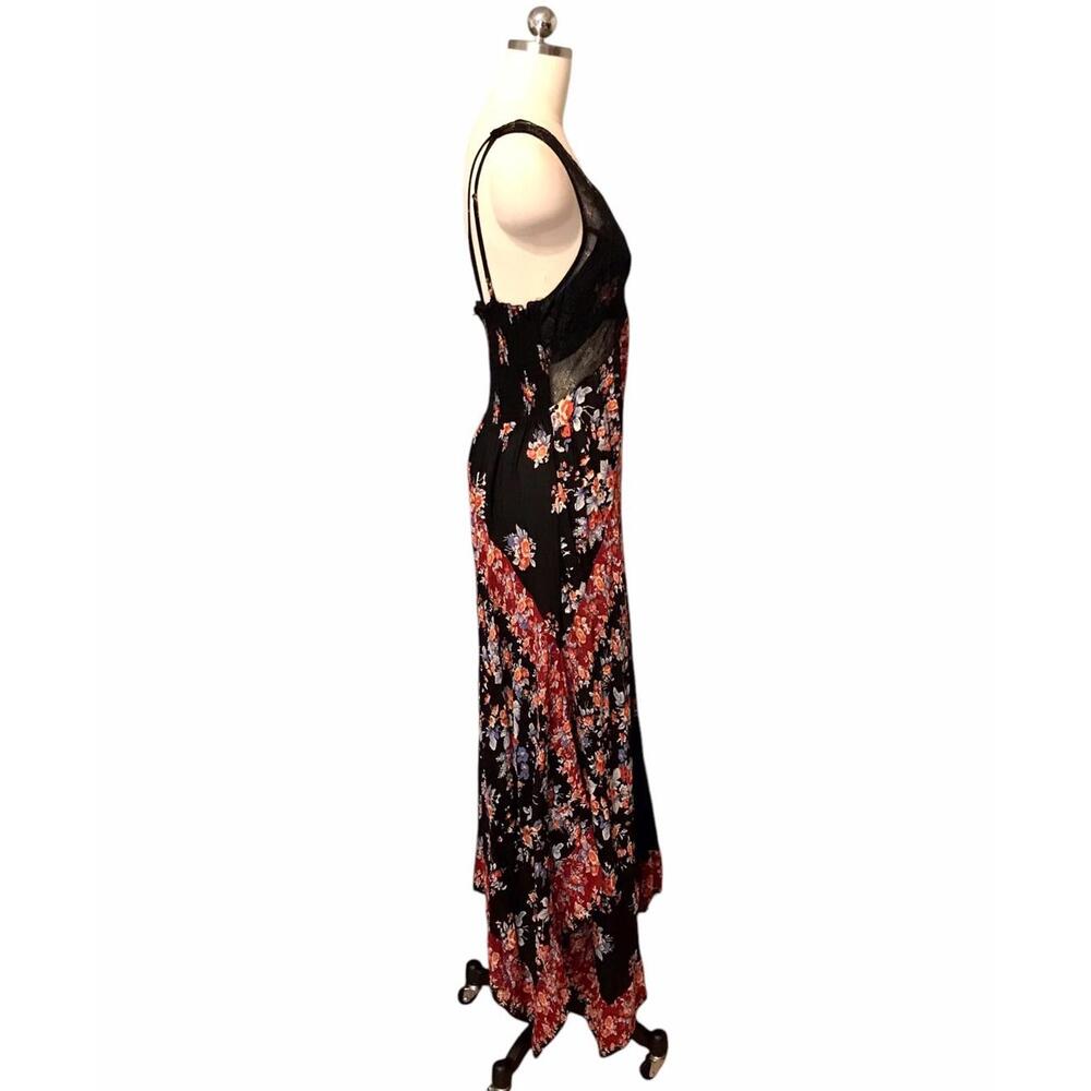 Free People Elegant Black Floral Maxi Dress with Lace Detail