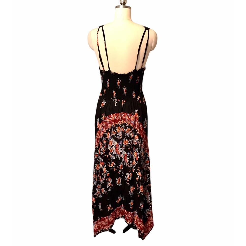 Free People Elegant Black Floral Maxi Dress with Lace Detail