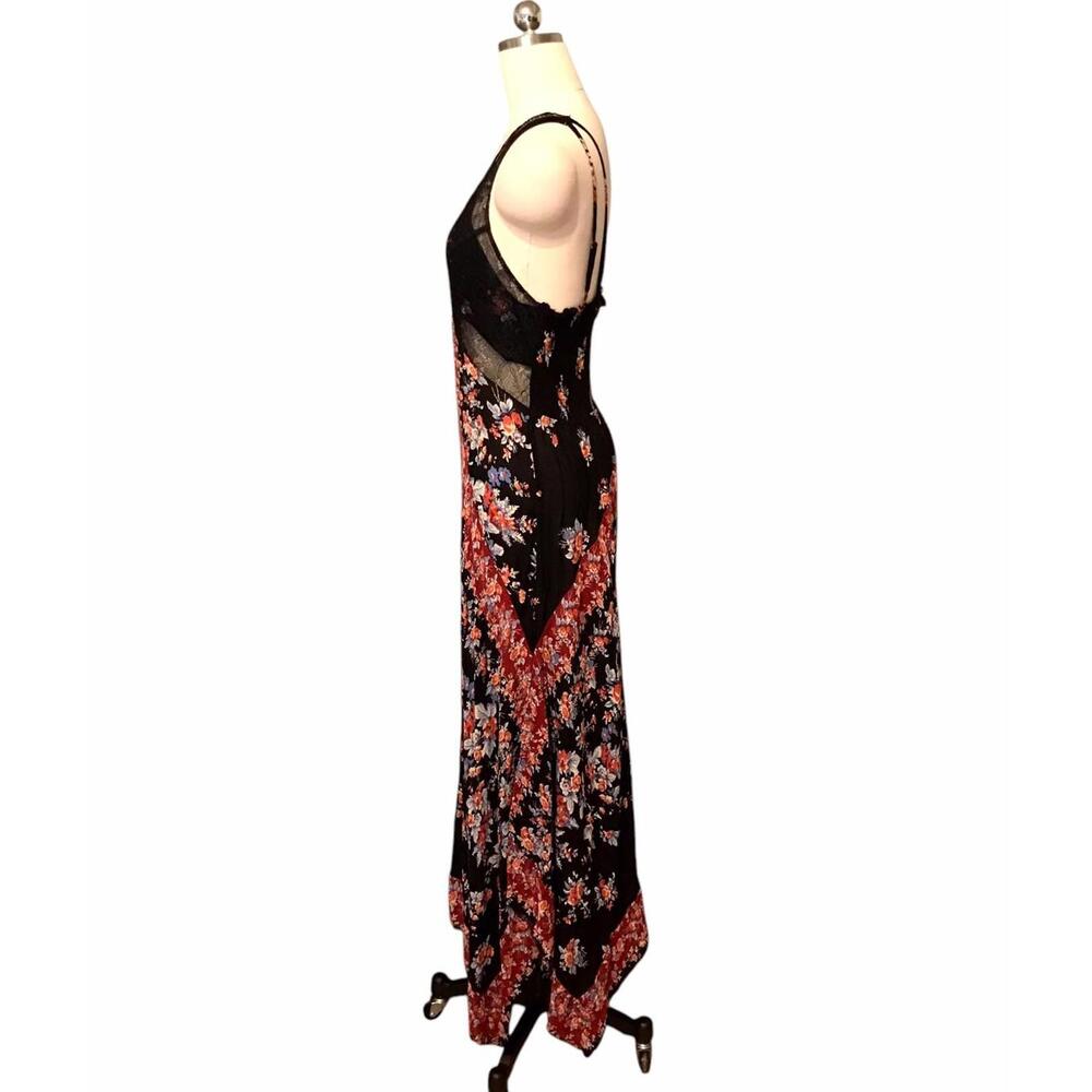 Free People Elegant Black Floral Maxi Dress with Lace Detail