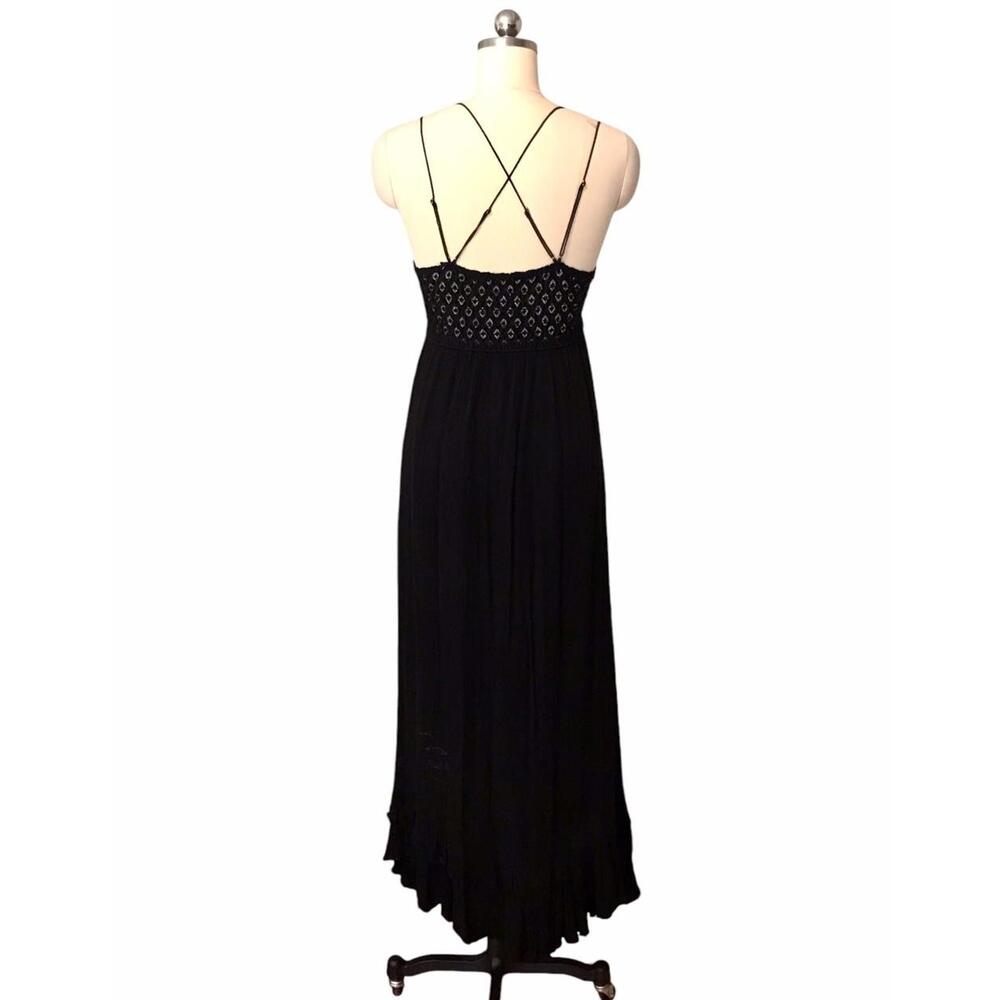 Free People Elegant Black Maxi Dress with Lace Details