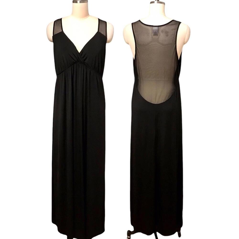 Natori Elegant Black Maxi Dress with Sheer Accents