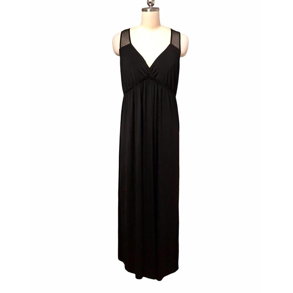 Natori Elegant Black Maxi Dress with Sheer Accents