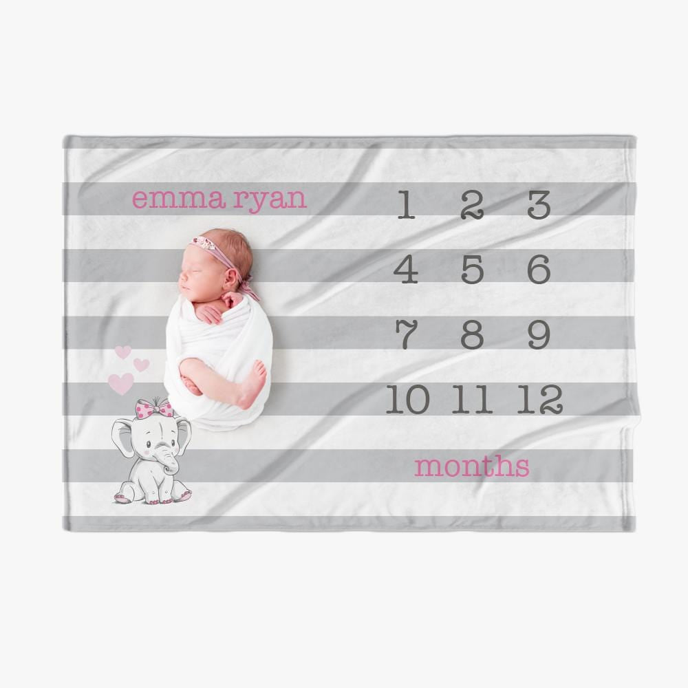 30 x 40 Striped Pink Name Personalized Baby Months Blanket