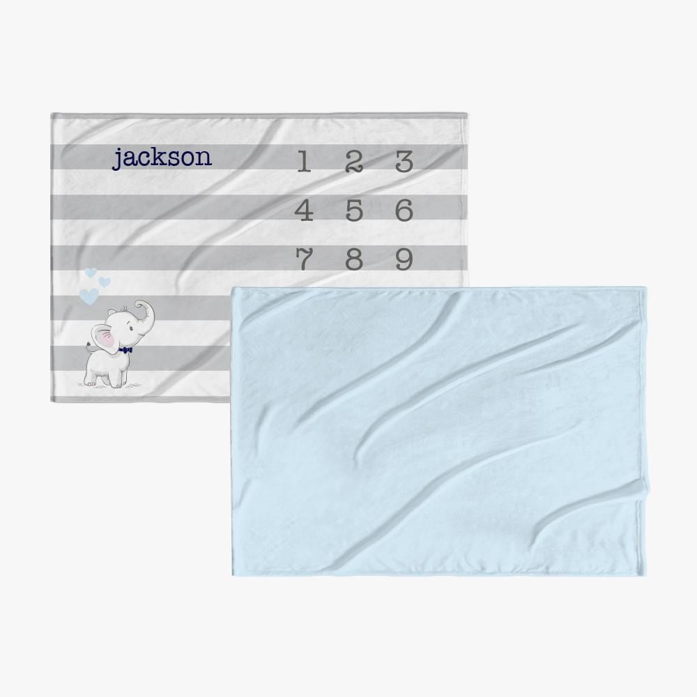 30 x 40 Personalized Blue Striped Name Baby Blanket w/ Months