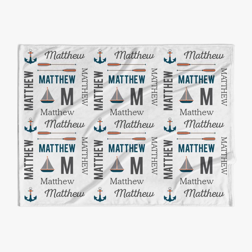 30 x 40 Sail Boats Personalized Name Baby Blanket