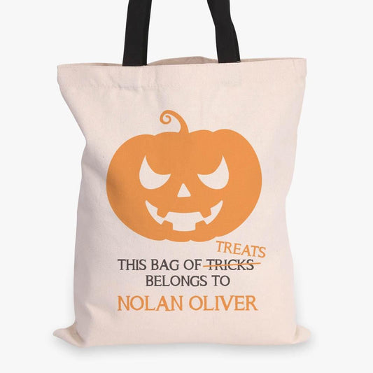 Bag Of Treats Custom Halloween Canvas Tote Bag | Personalized Trick or Treat Bag
