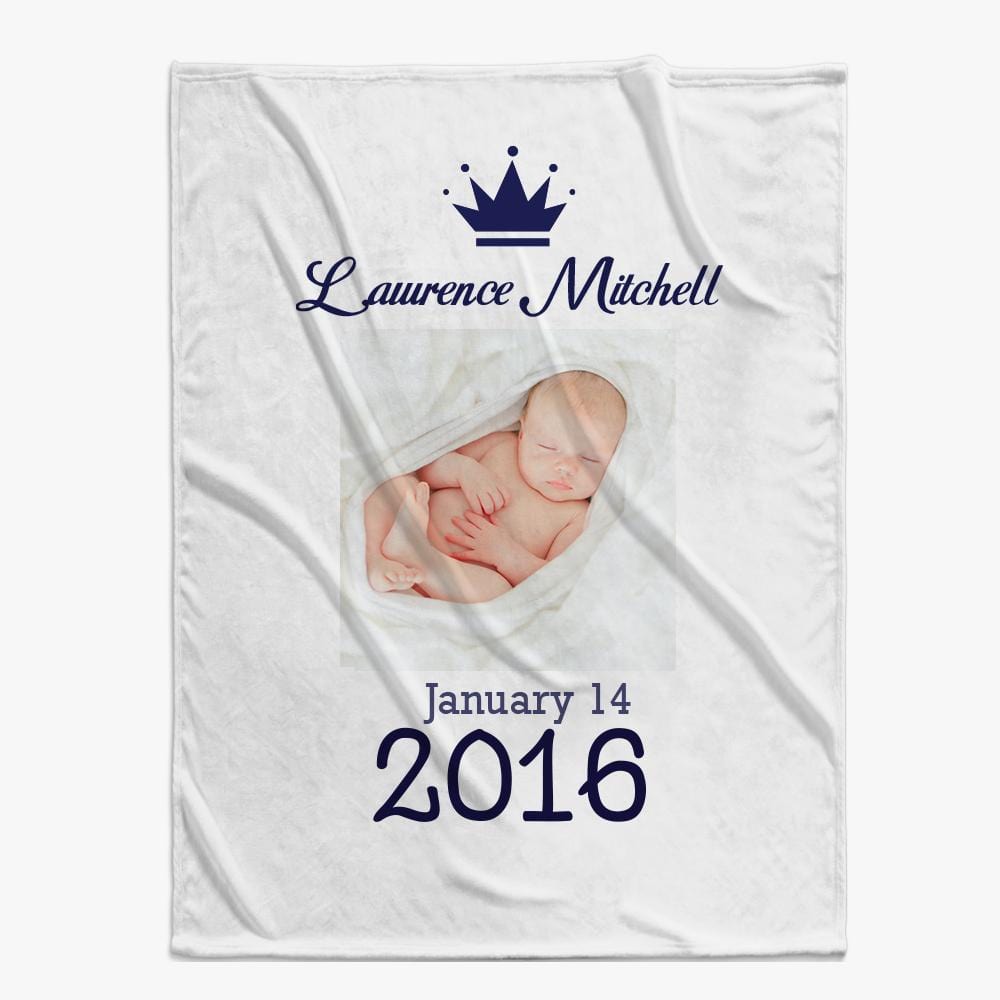 30 x 40 Personalized Photo Custom Name And Date Baby Blanket